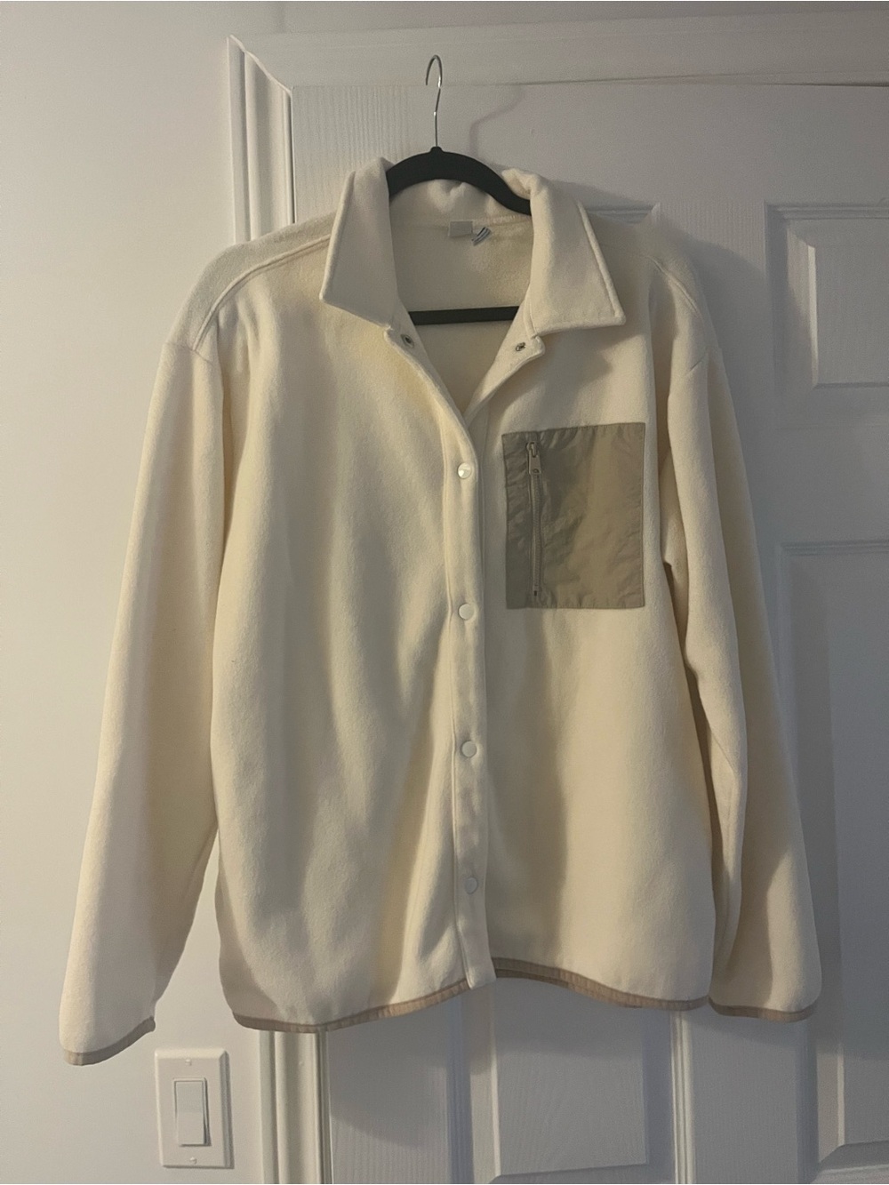 twik Cream Teddy Jacket with Contrasting Tan Zip Pocket